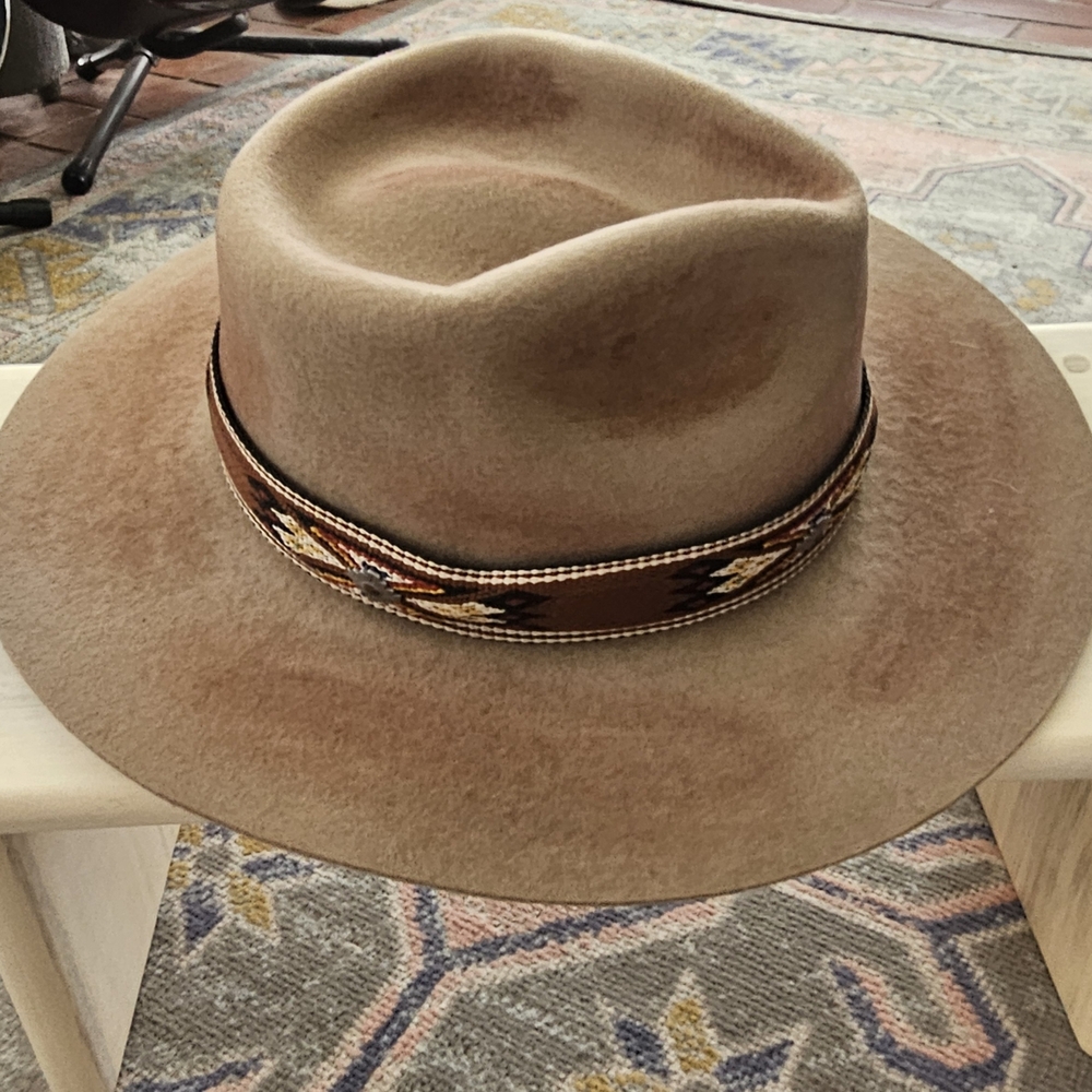 Women's Tan Wool Western Short Brim Hat with Brown Band